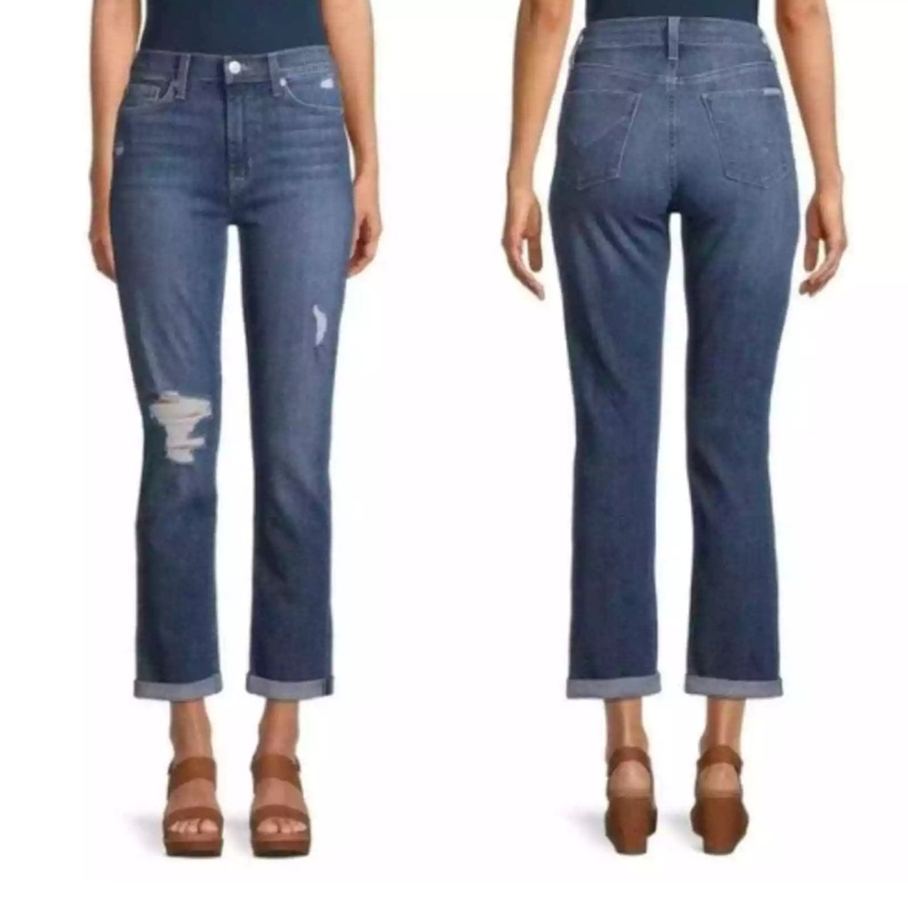 Hudson 'Blair' High Rise Straight Crop Distressed Jeans